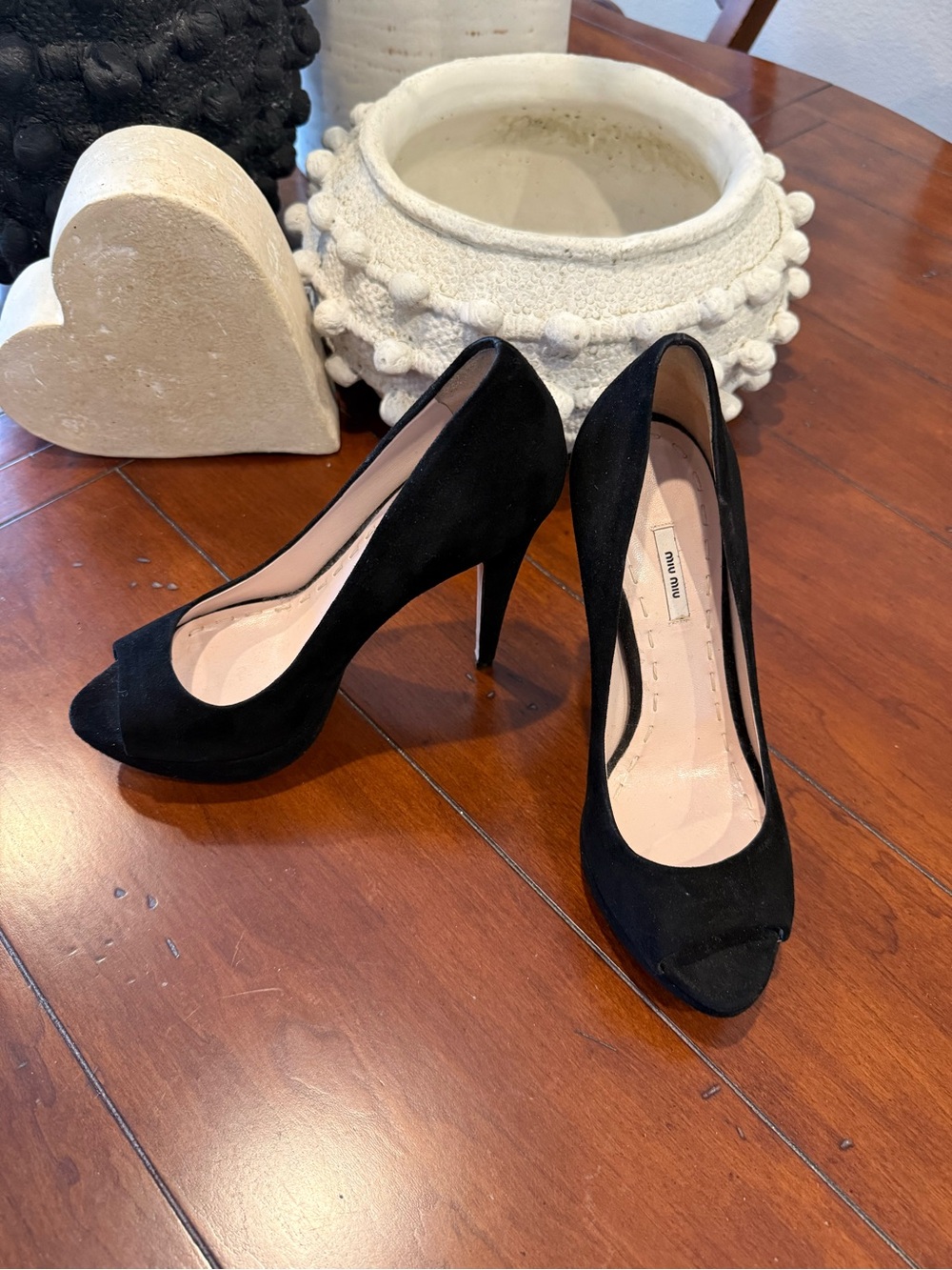 Miu Miu Black Suede Peep-Toe Stiletto Heels